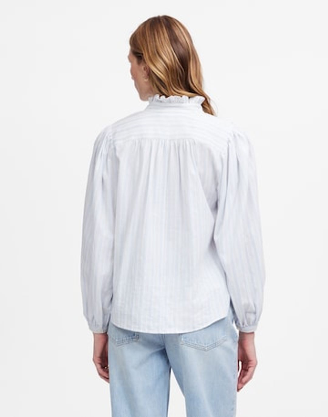 Ruffled Popover Top in Stripe #5