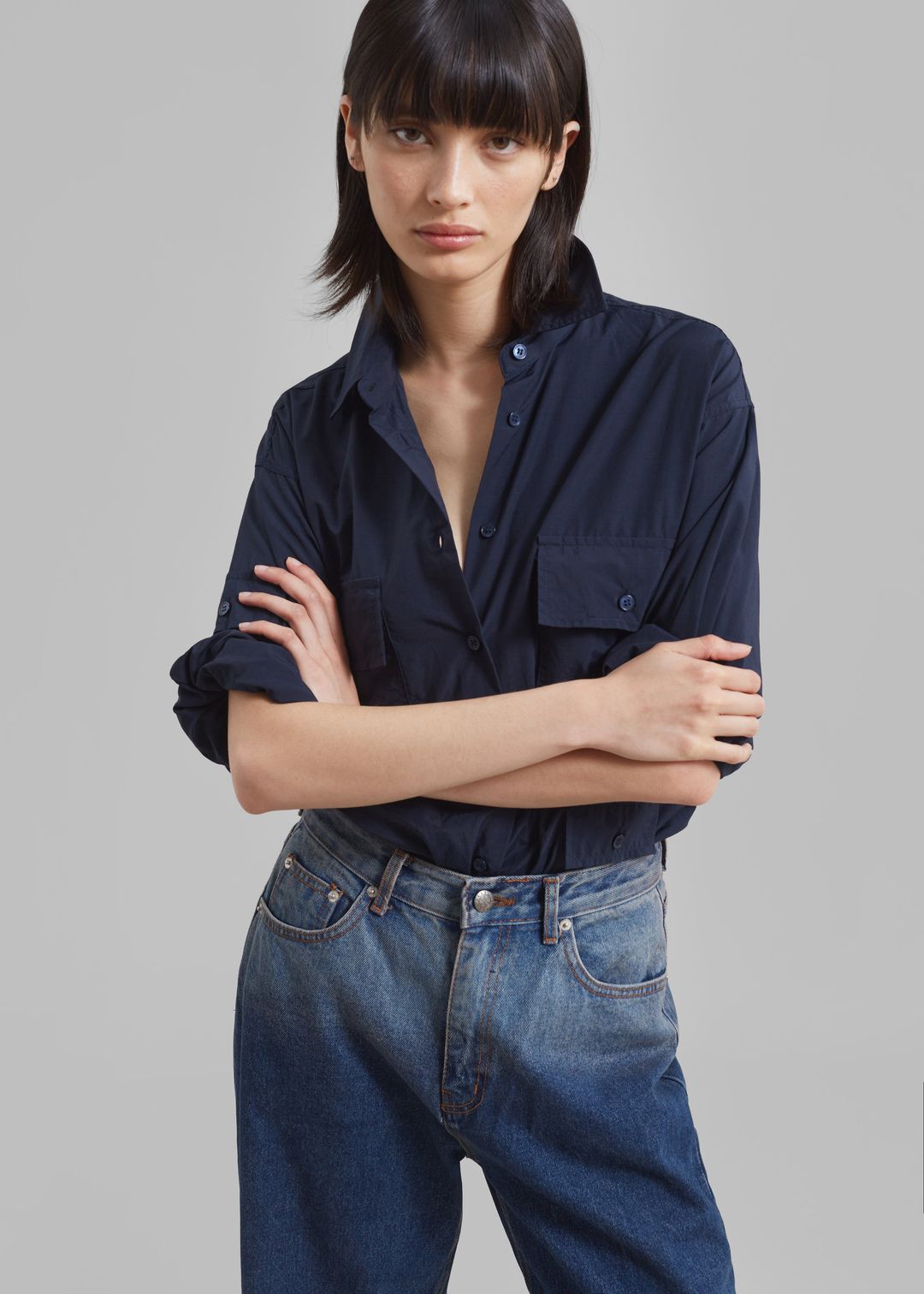 Jana Cargo Button Up Shirt - Navy #6