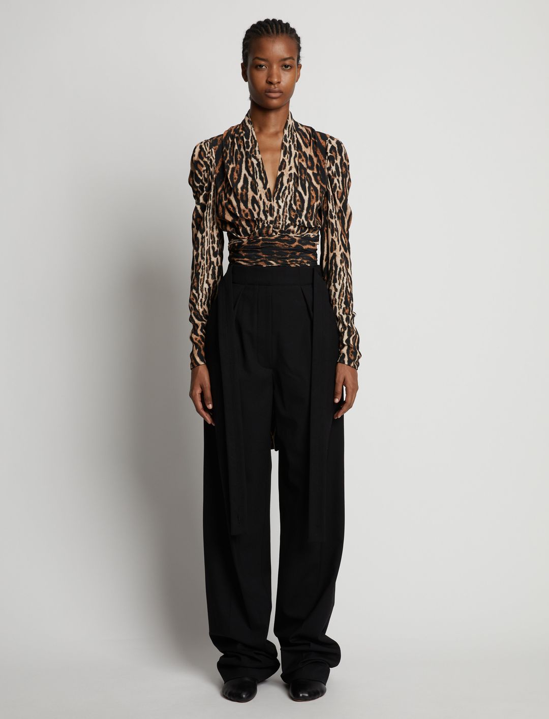 Leopard Crepe de Chine V-Neck Top - BROWN MULTI #3