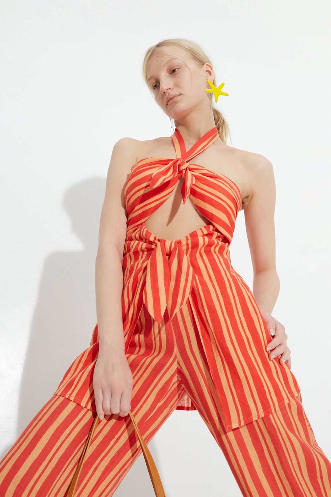 Lure Linen Top in Retro Red Orange Stripe