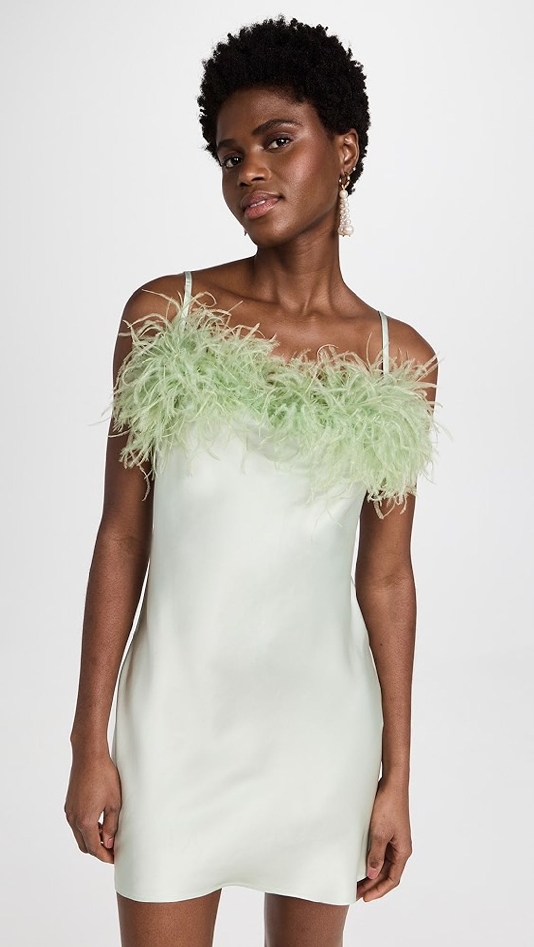 Boheme Mini Slip Dress with Feathers in Mint #6