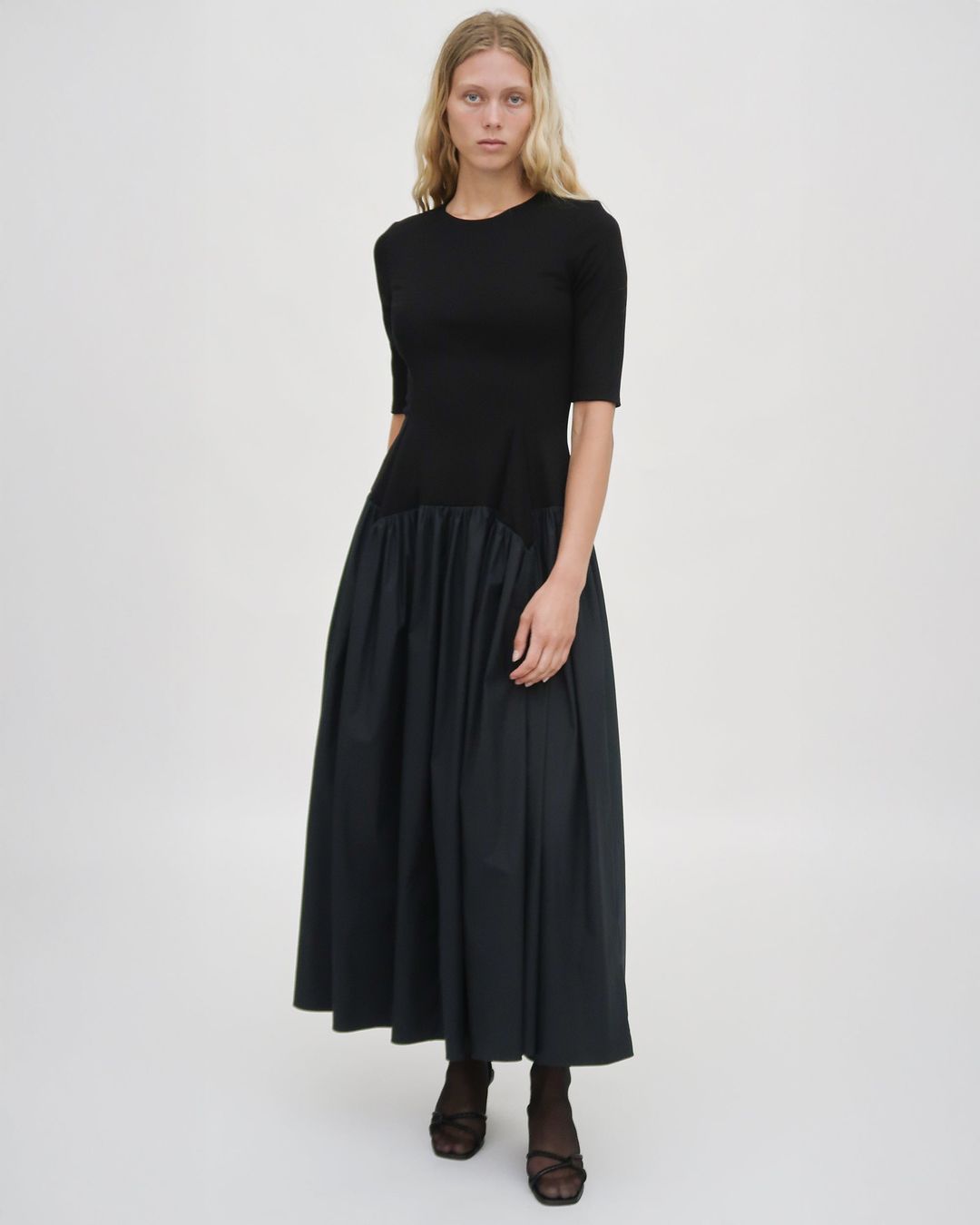 FITTED GATHERED PEPLUM COMBO DRESS