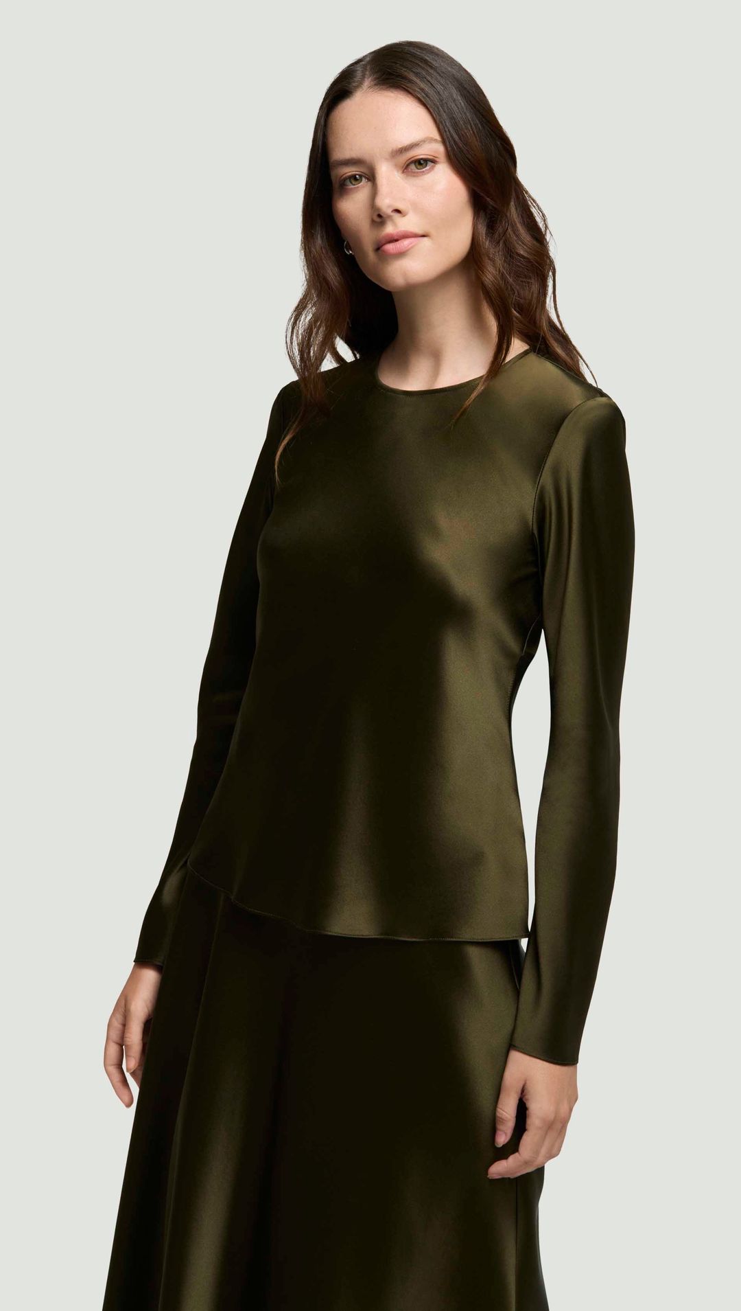 Longsleeve Bias Top in Silk Charmeuse | Basil