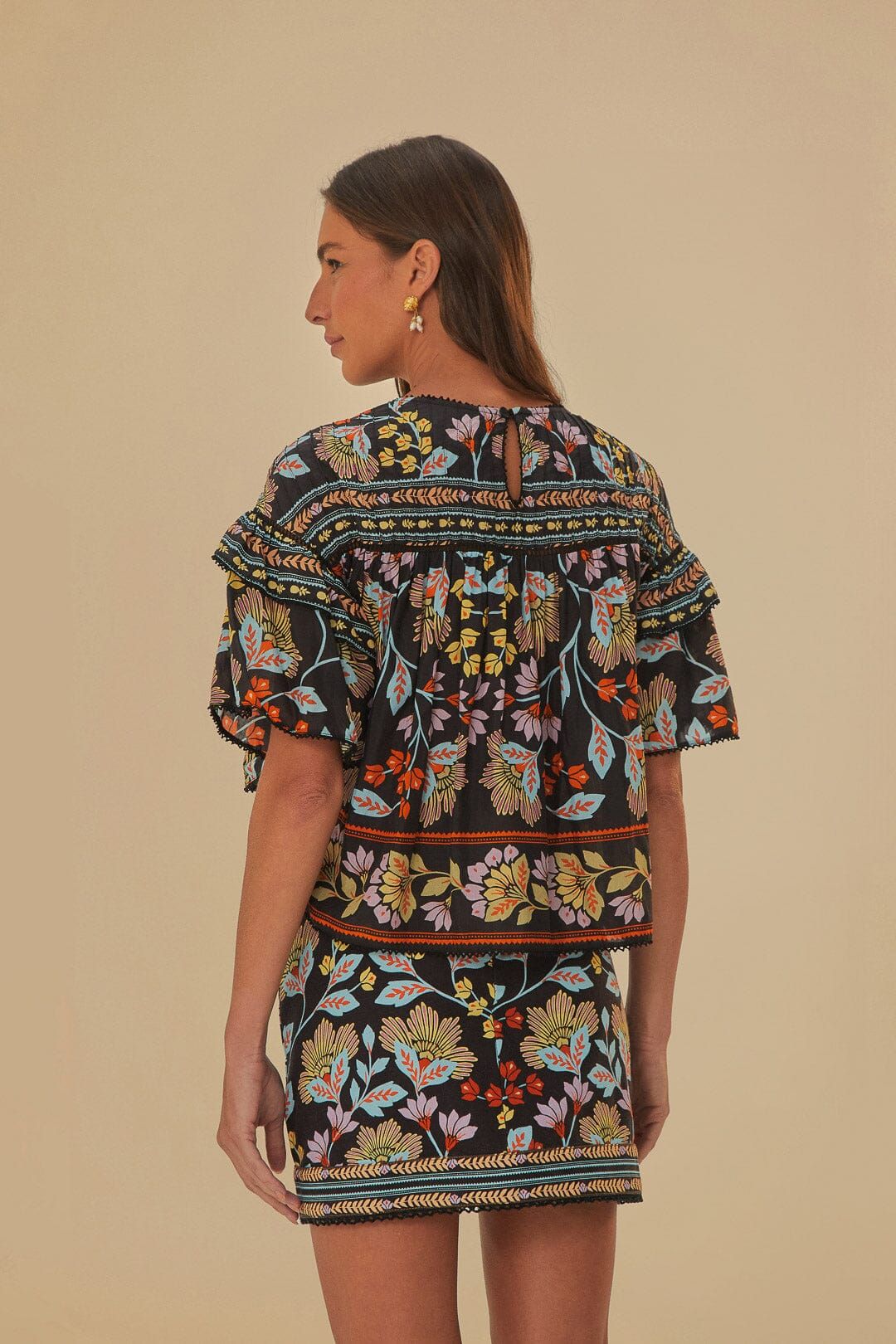 Black Flowery Ruffle Blouse #4