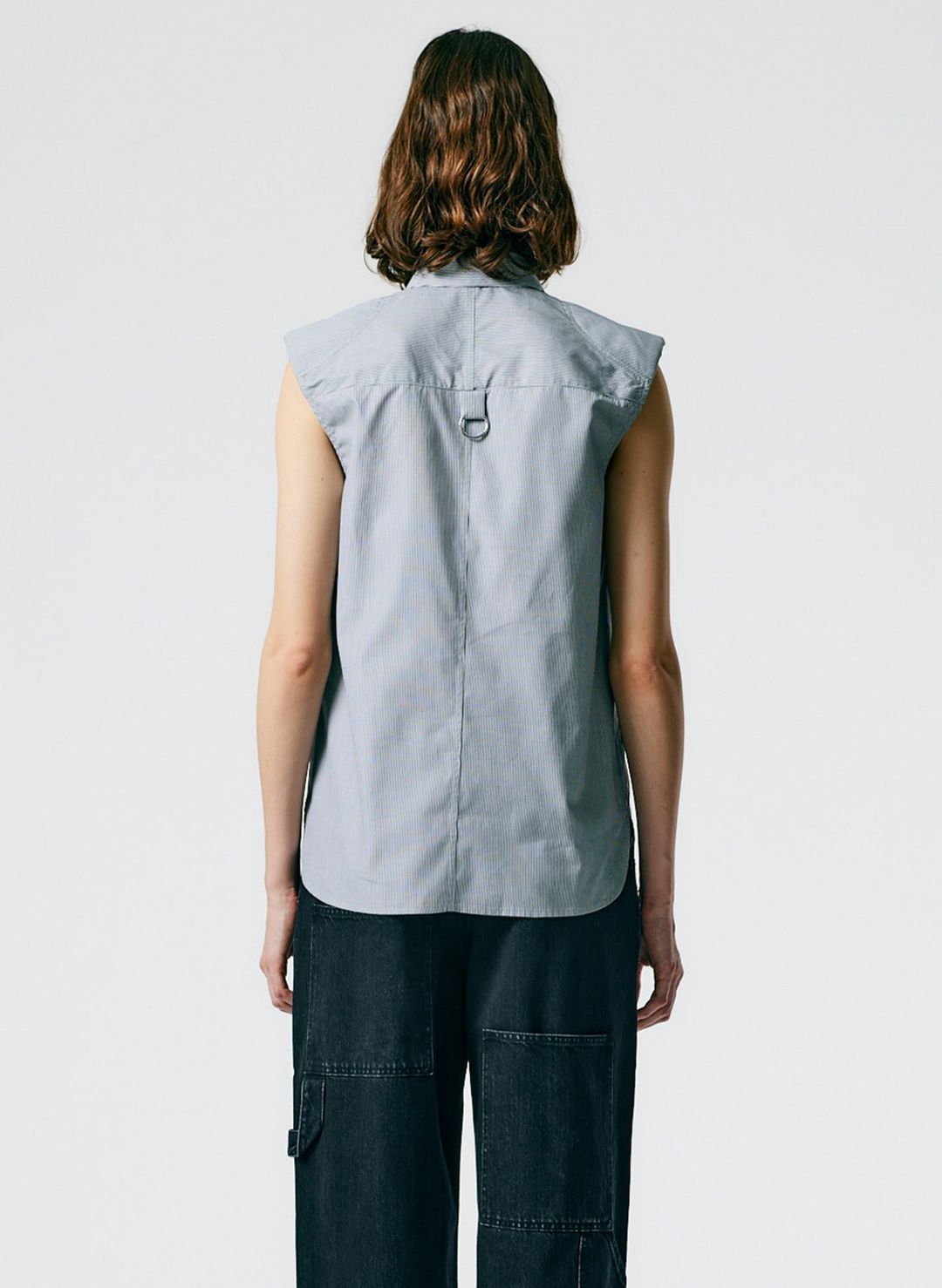 Micro Stripe Sleeveless Shoulderpad Shirt #4