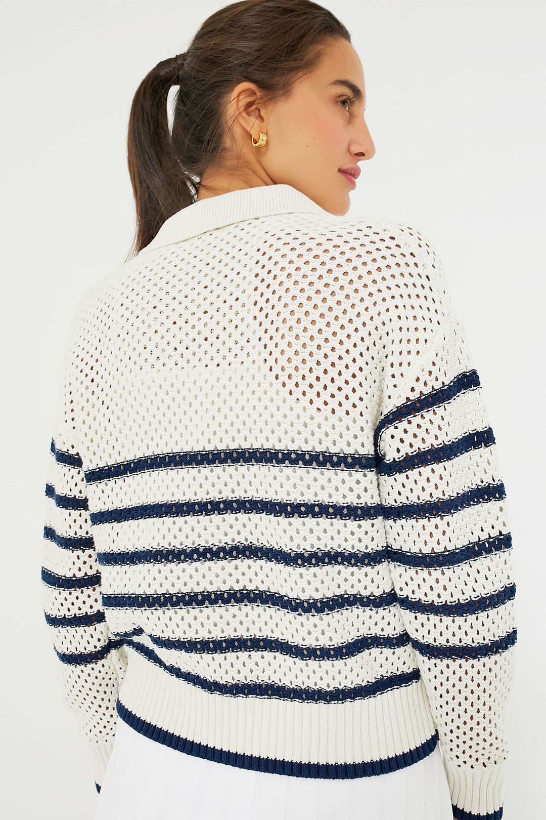 White Stripe Mesh Fischer Sweater #5