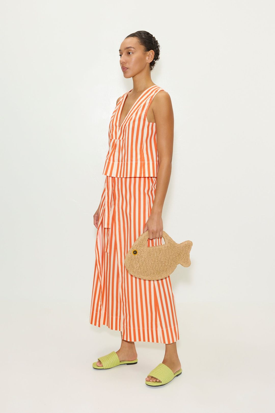 Arro Sleeveless Poplin Top in Coral Cabana Stripe