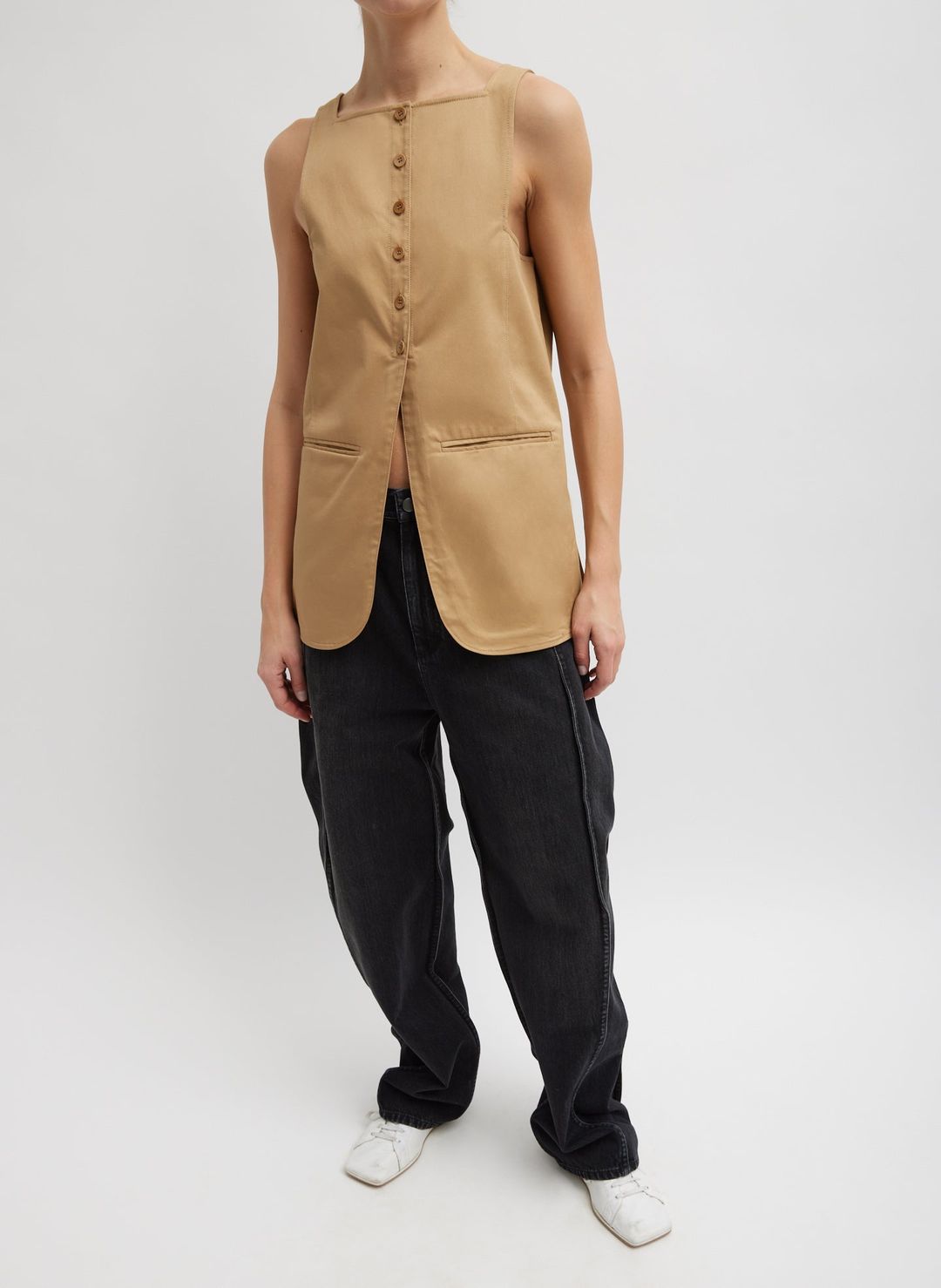 Chino Slit Front Sleeveless Tunic #5