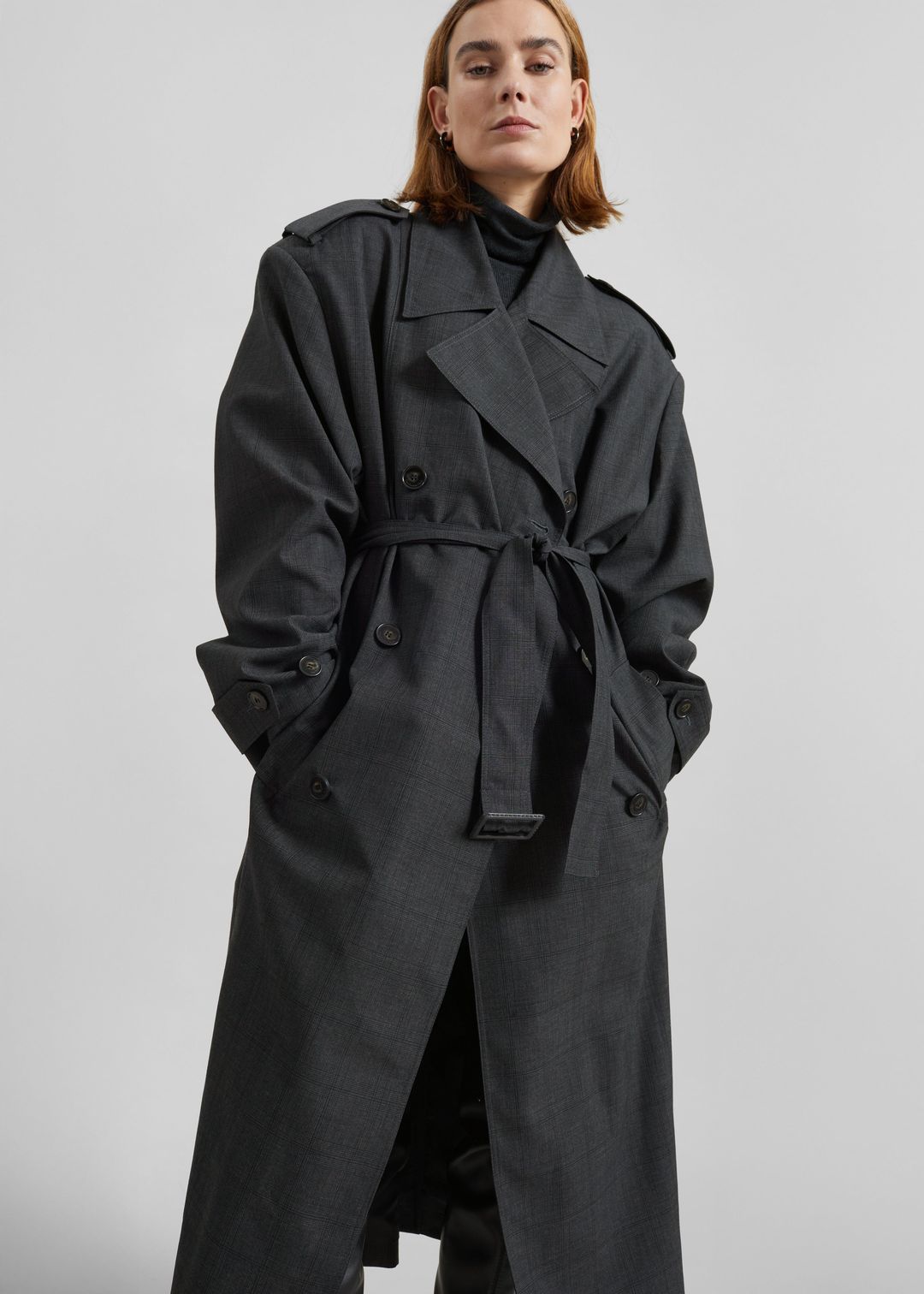 Bleecker Plaid Trench Coat - Dark Grey #11