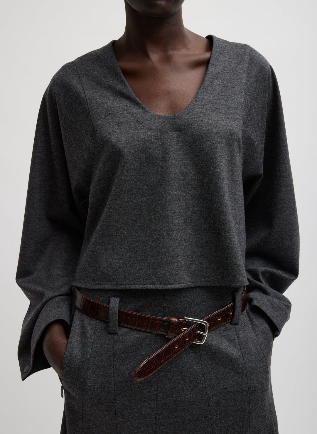 Melange Jersey U-Neck Top