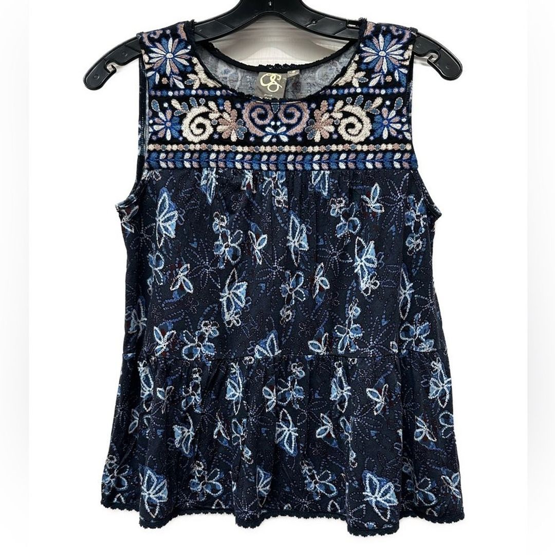 Anthropologie Blue Embroidered Floral Top #7