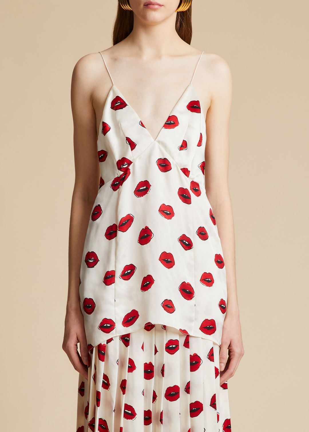 The Grisella Top in Cream with Red Lip Print