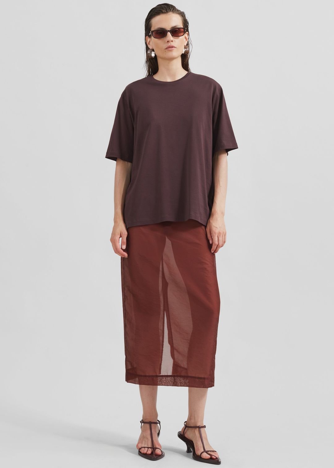 Calliope Semi Sheer Midi Skirt - Burgundy #3