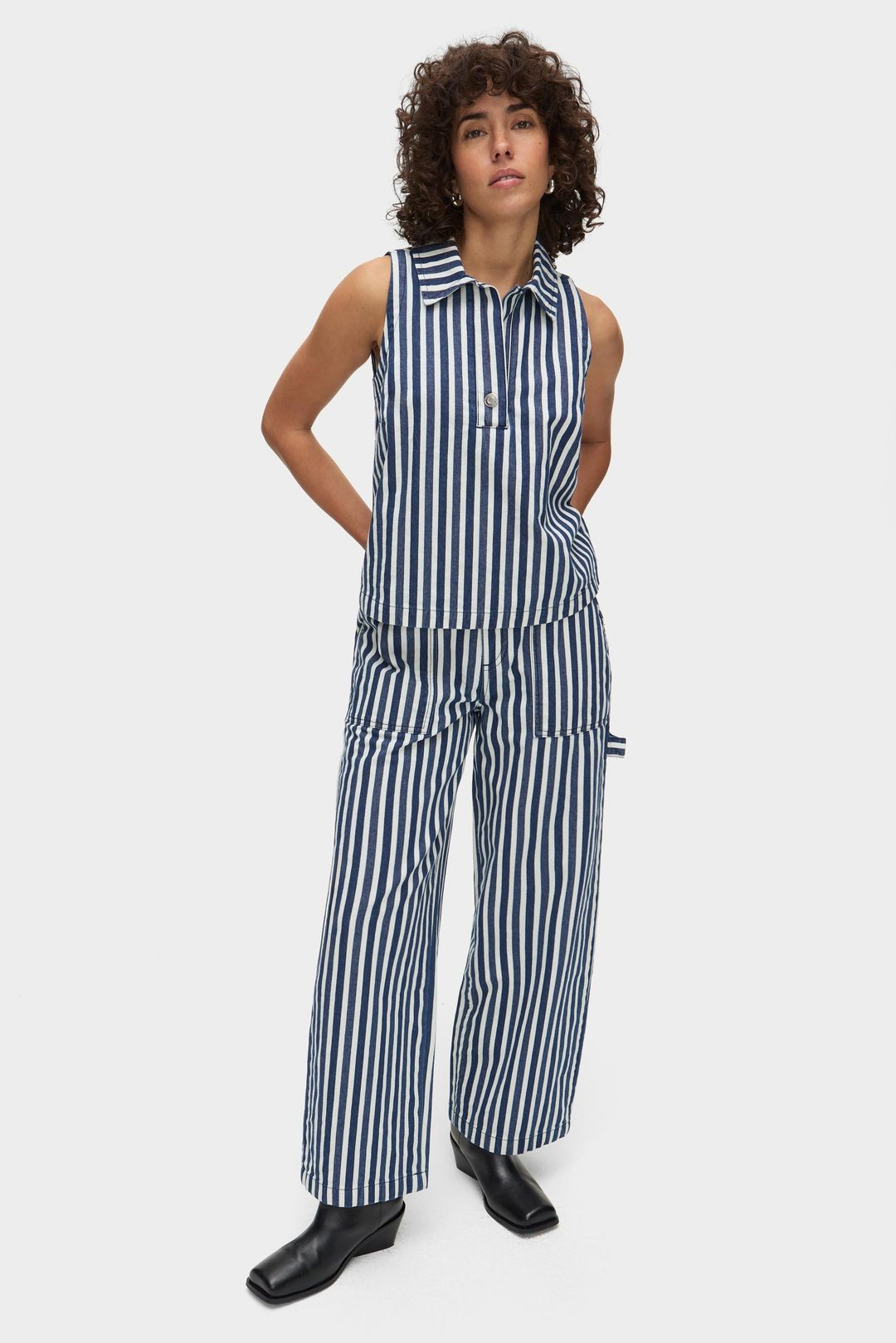 Peg Striped Collared Sleeveless Top #3