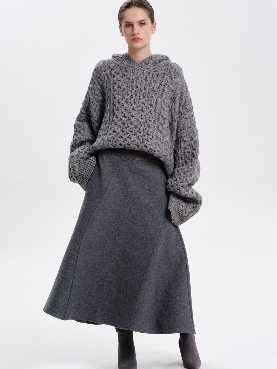 A-Line Felted Skirt, Anthracite Grey