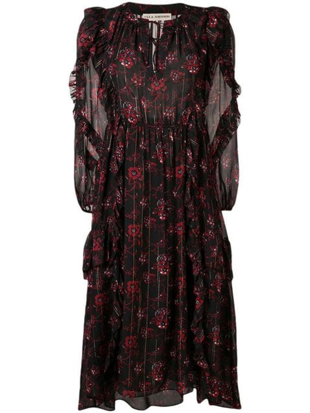 Tie Neck Floral Maxi Dress In Black