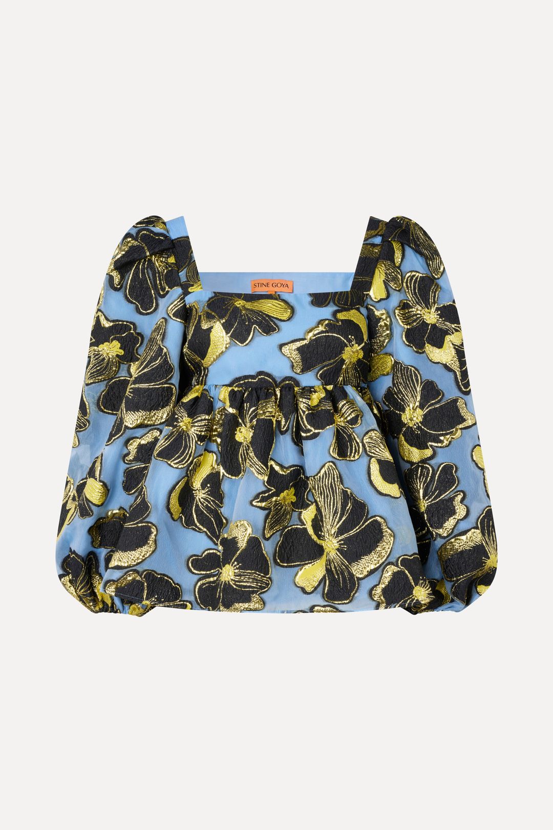 Square Neck Long Sleeve Top - Blue Anemone Jacquard #3