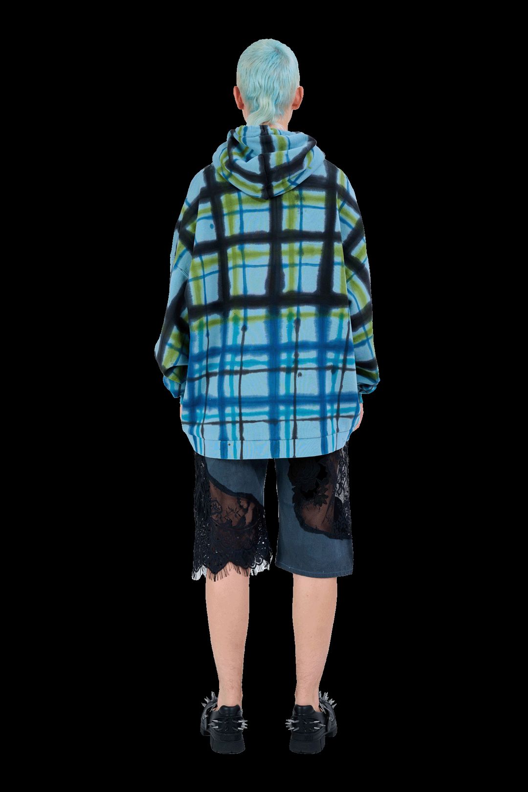 AURORA PLAID RHINESTONE ROUND HEM HOODIE #12