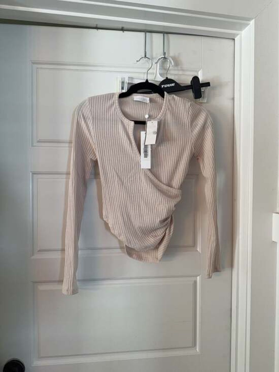 Jonathan Simkhai V-Neck Long Sleeve ribbed wrap Top size xs white