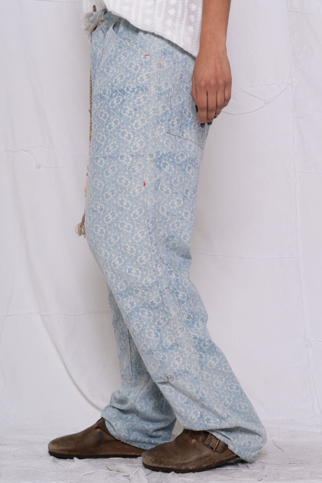 P71 Carpenter Indigo Block Print Flowers Sunfaded Sky Blue #3