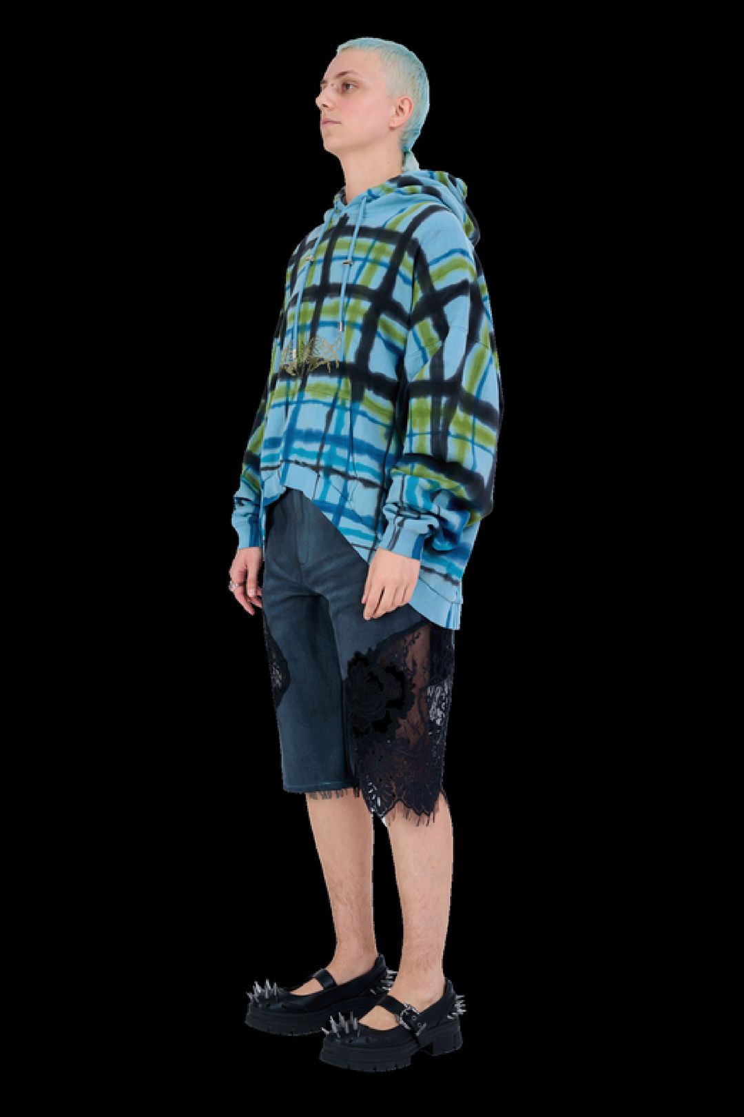 AURORA PLAID RHINESTONE ROUND HEM HOODIE #17