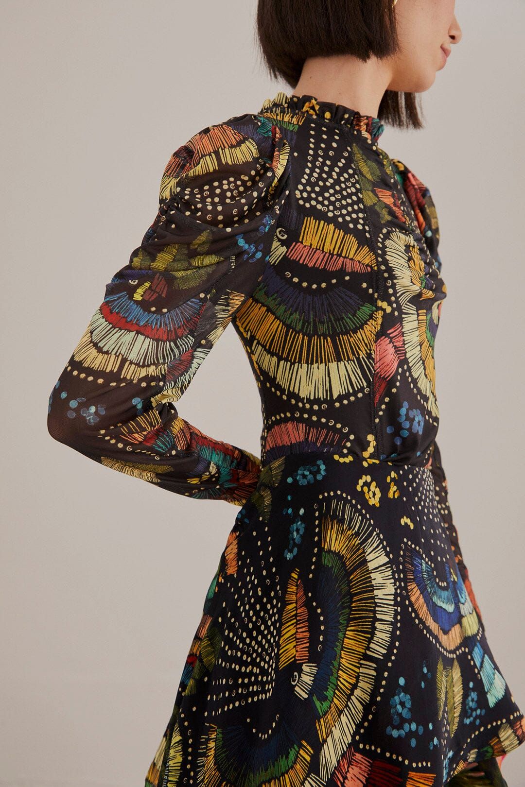 Black Colorful Birds Tulle Blouse #3