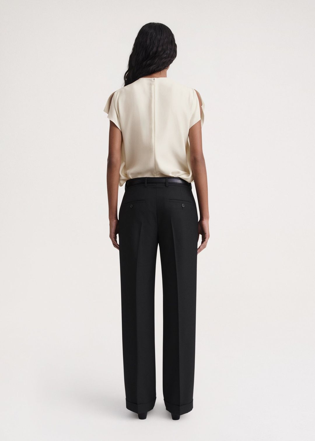 Side-drape crepe top macadamia #3