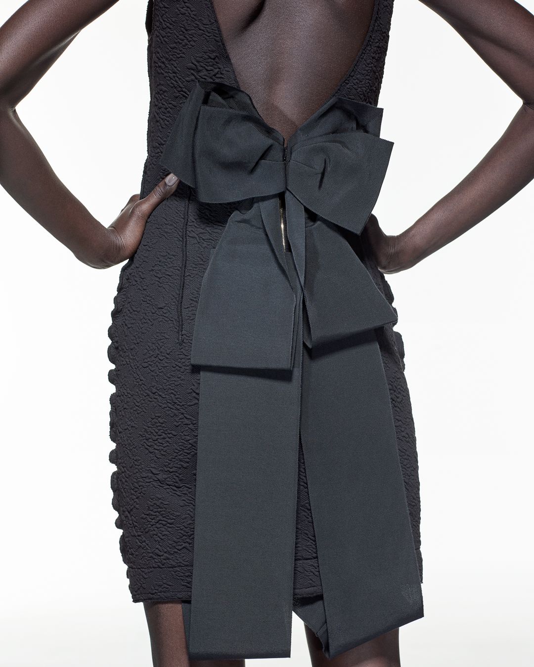 FLORAL CLOQUE V-NECK BOW DRESS - BLACK #6