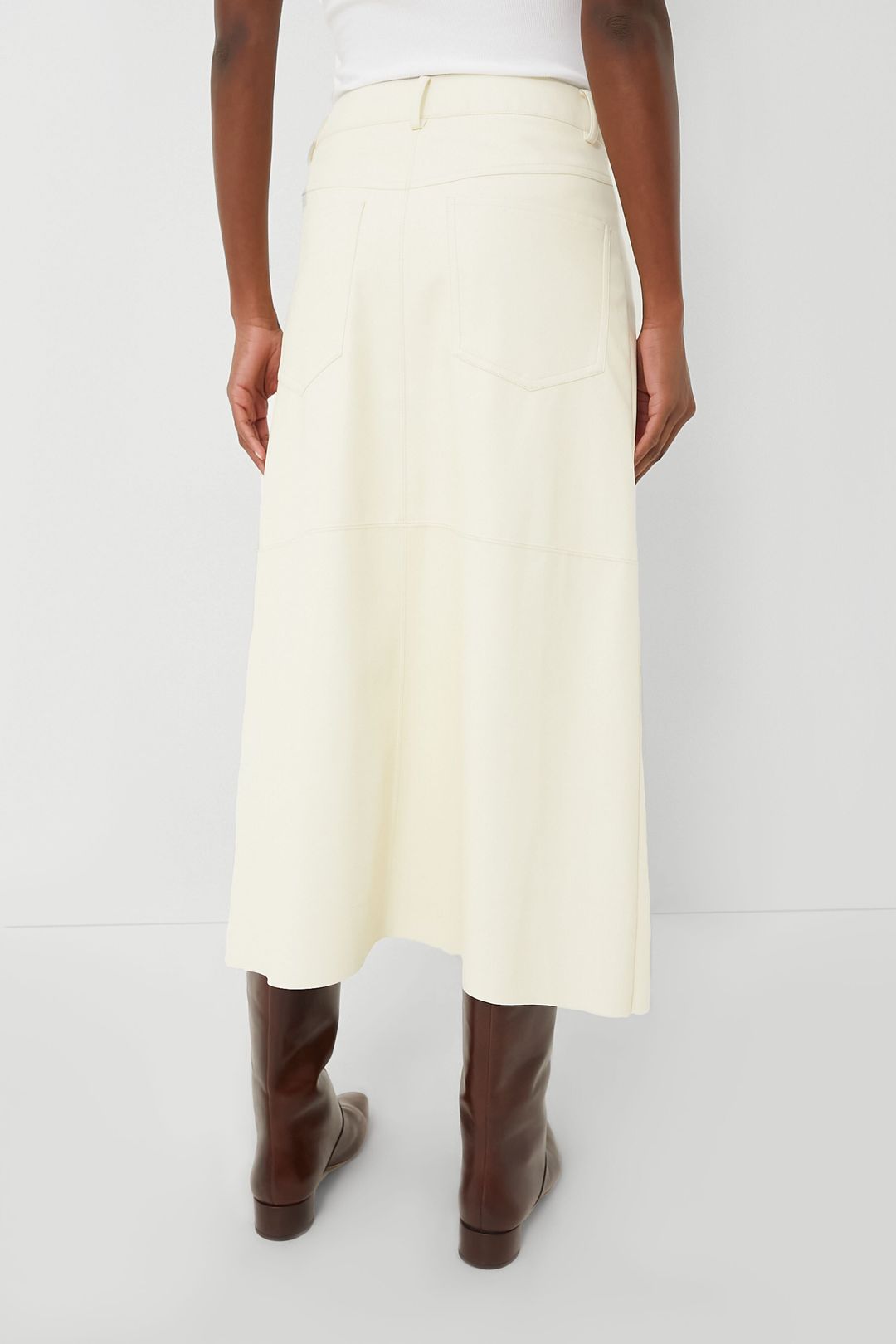 Ecru Vegan Leather Midi Skirt #3