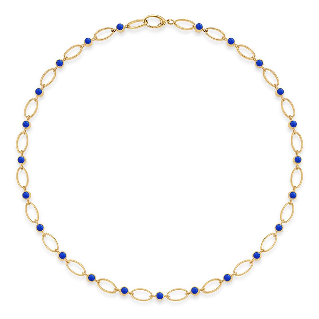 Medium Edith Link Necklace with Lapis Bezel Accents