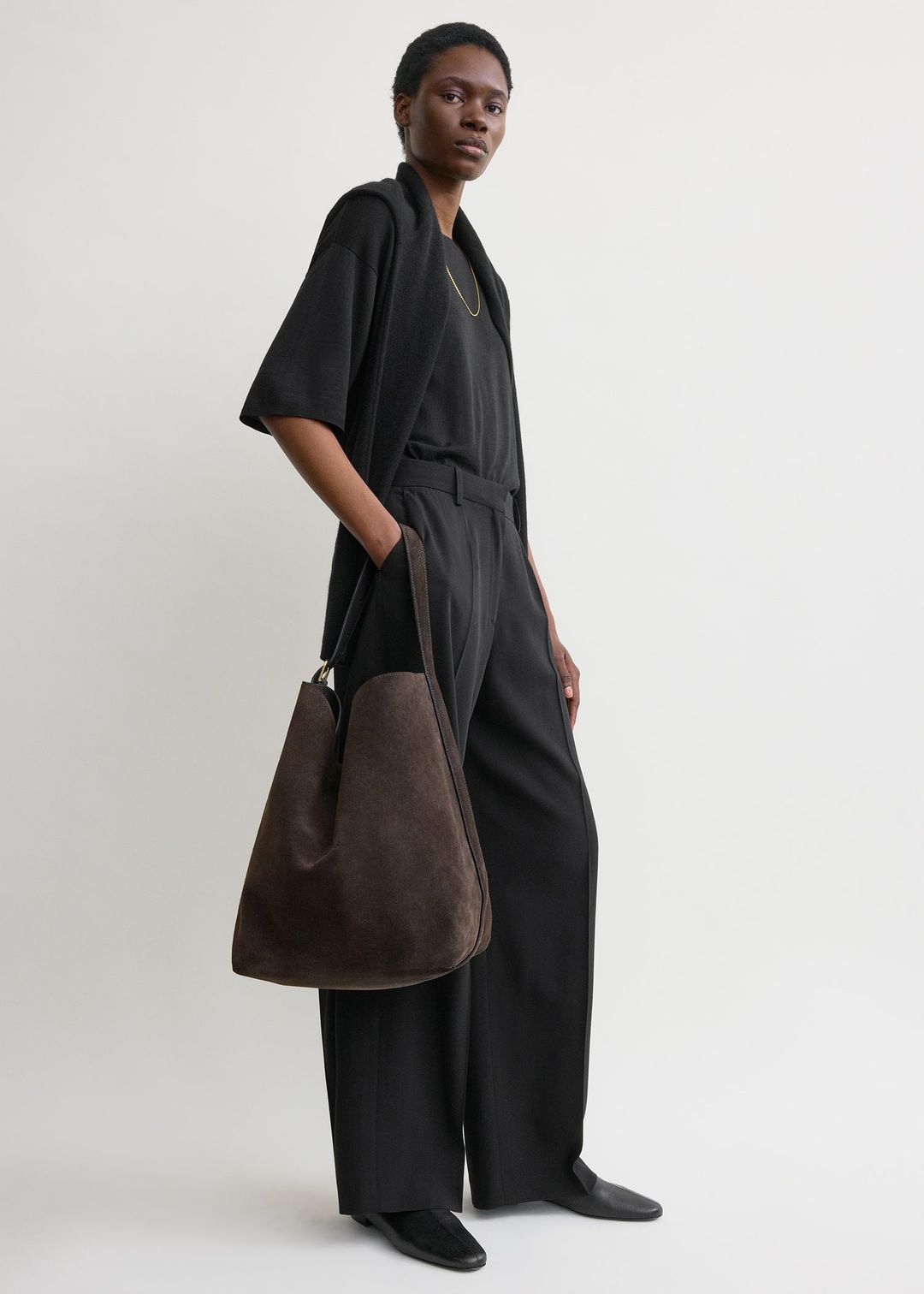 Belted suede tote brown #3