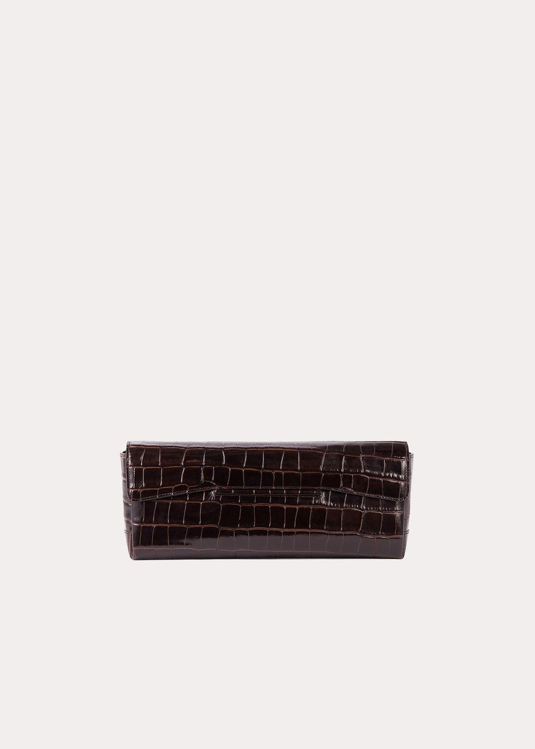 Soft T-Clutch dark brown croco #8
