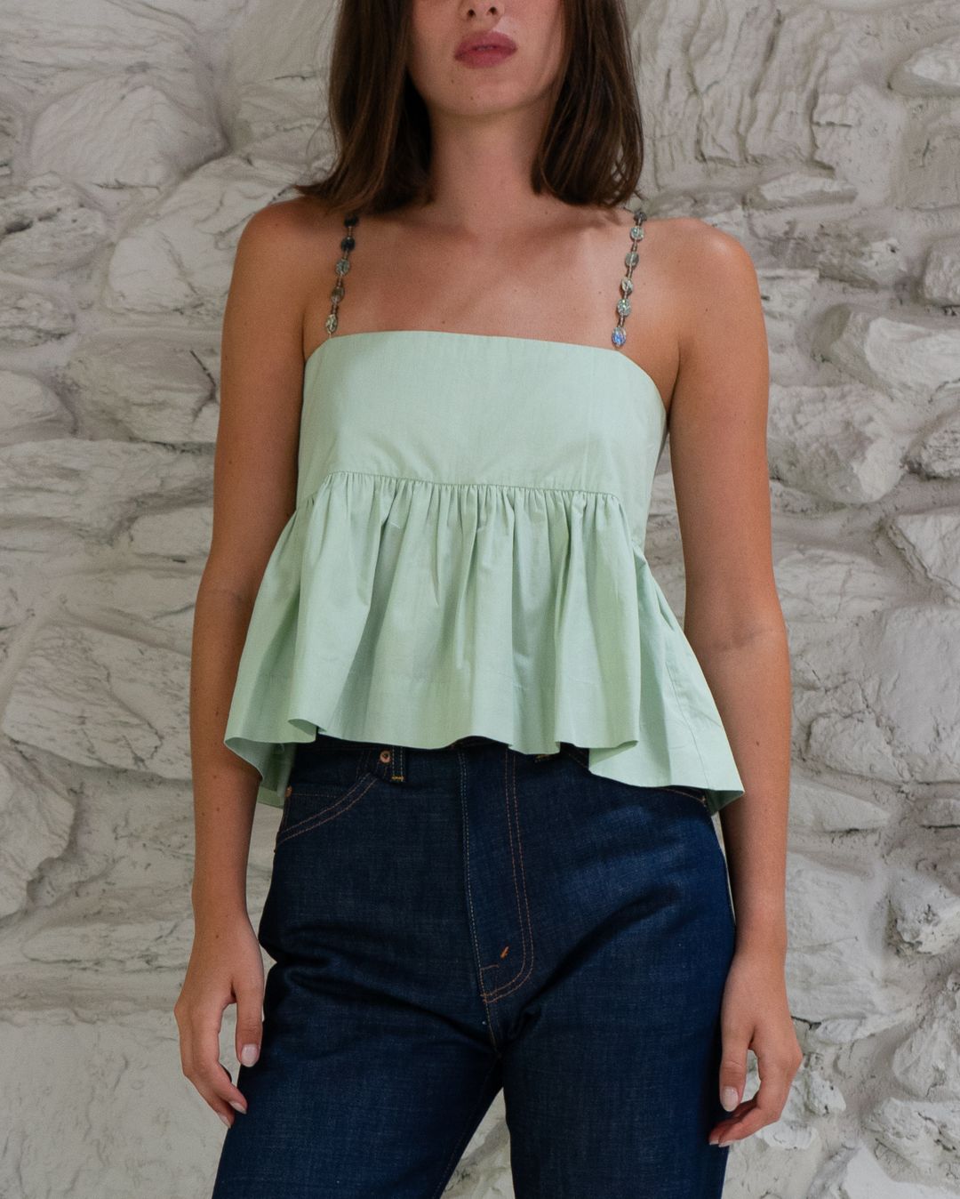 Rayna Poplin / Embellished Straps Top