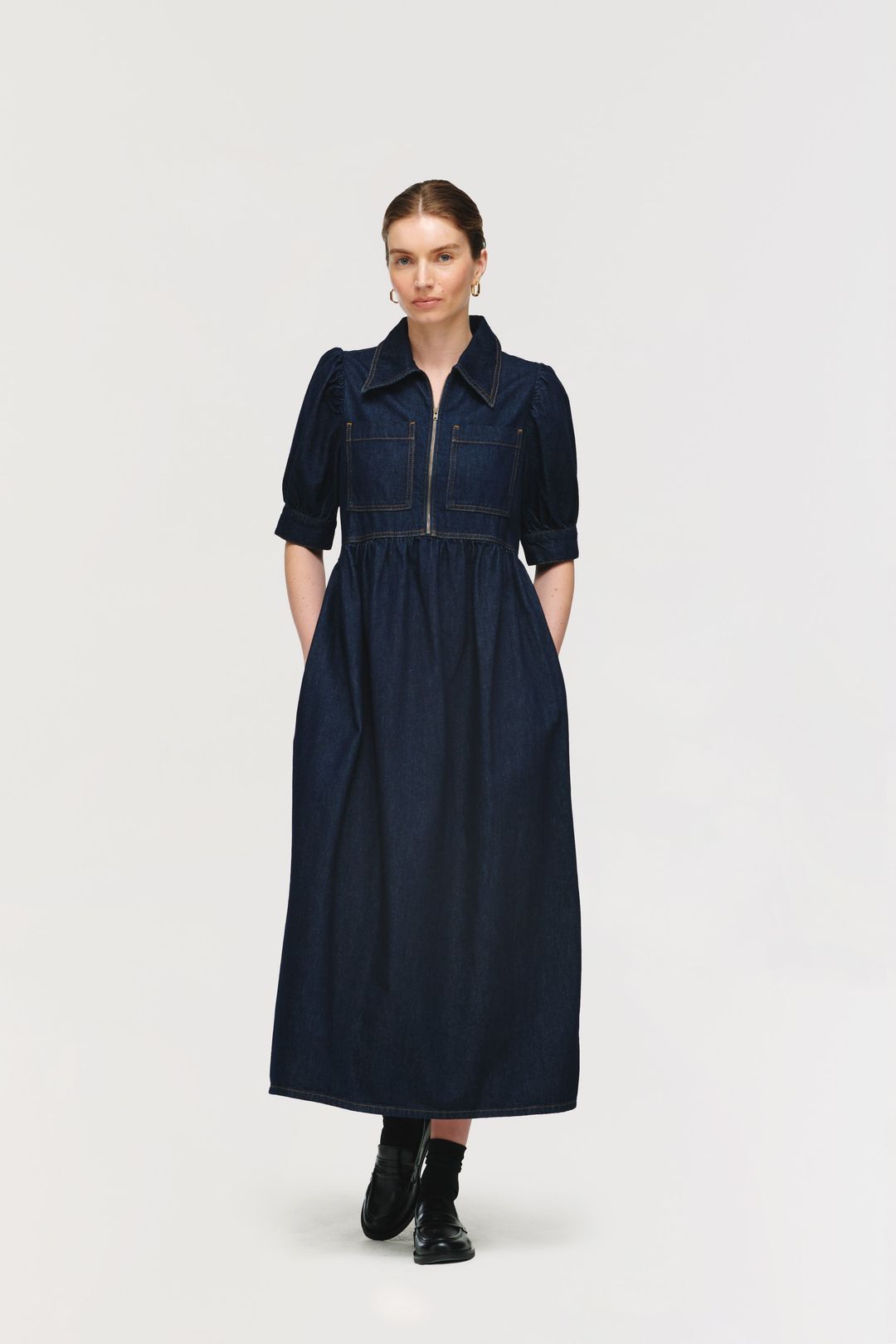 Gabriella Short Sleeve Zip Midi Dress