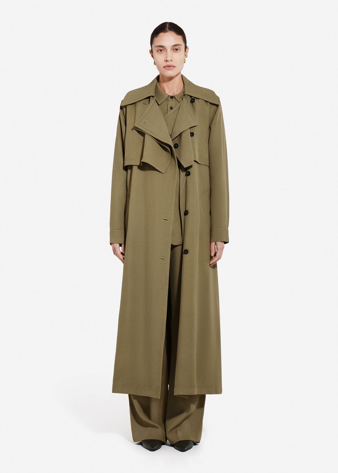 Double Layer Belted Trench in Viscose Twill - Aloe