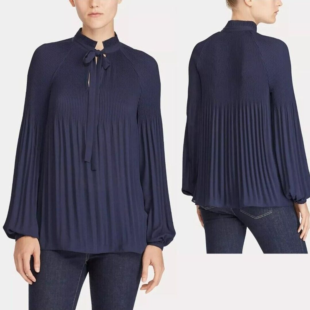 Pleated Georgette Tie-Neck Blouse #2