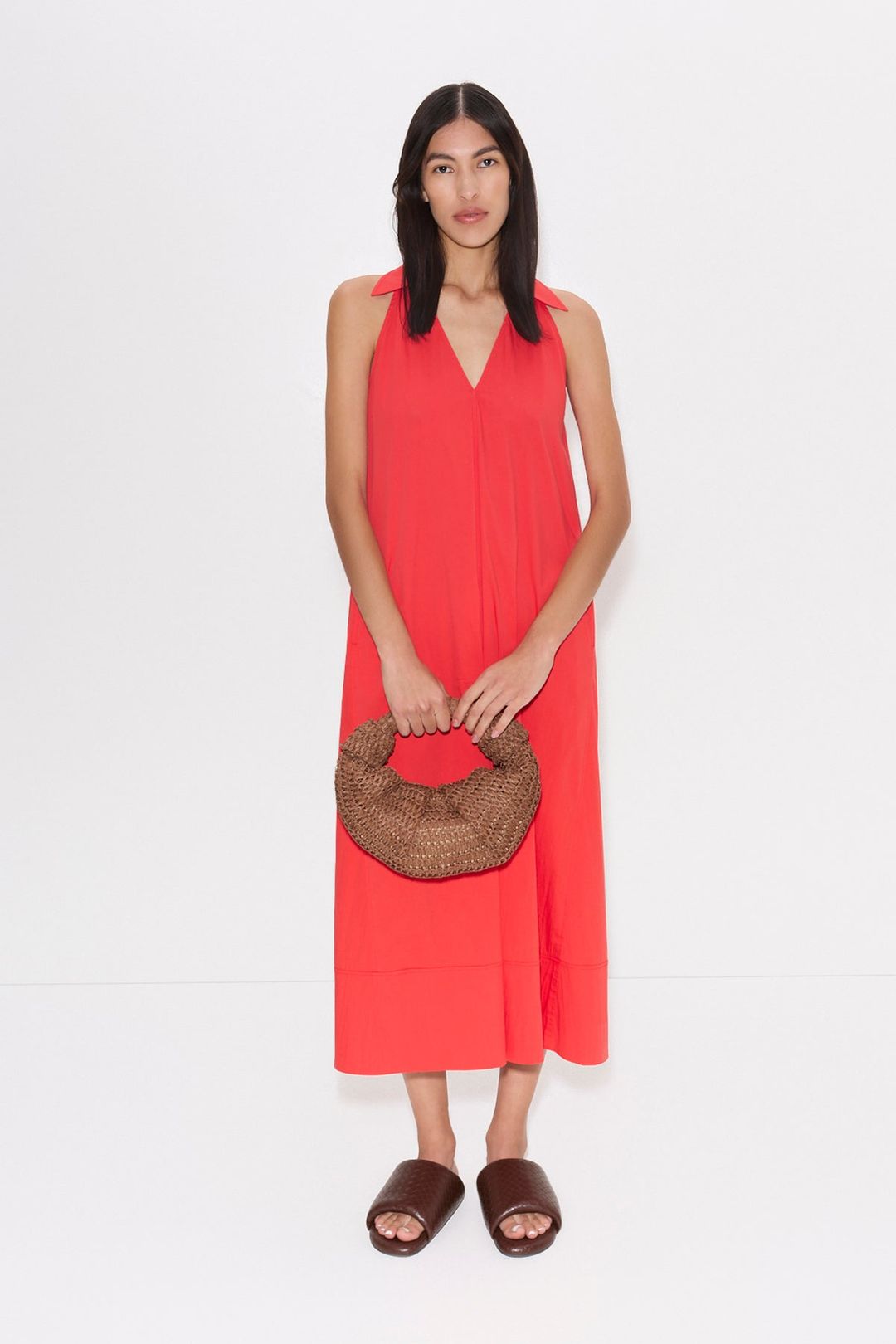 Nava Poplin Midi Dress in Cherry Red