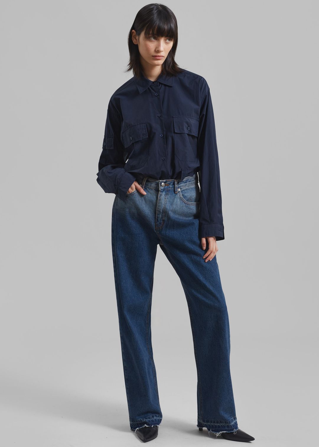 Jana Cargo Button Up Shirt - Navy #7