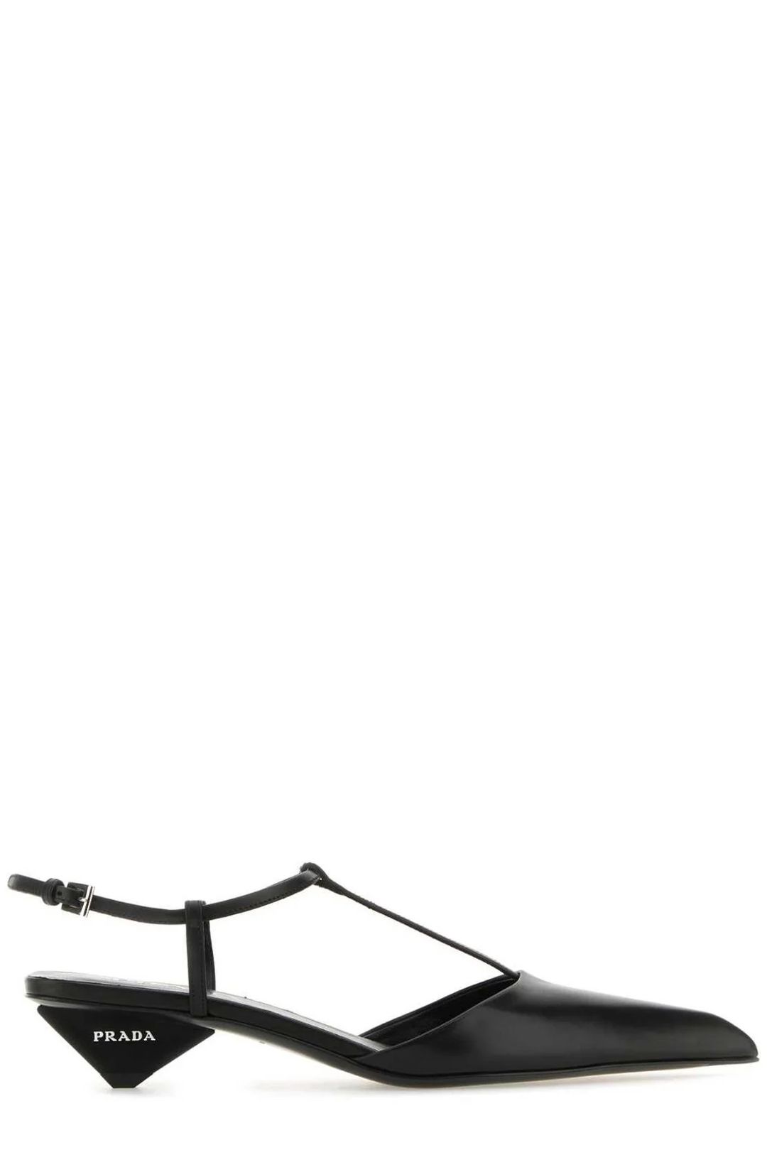 Logo Embossed Pointed-Toe Pumps in Black