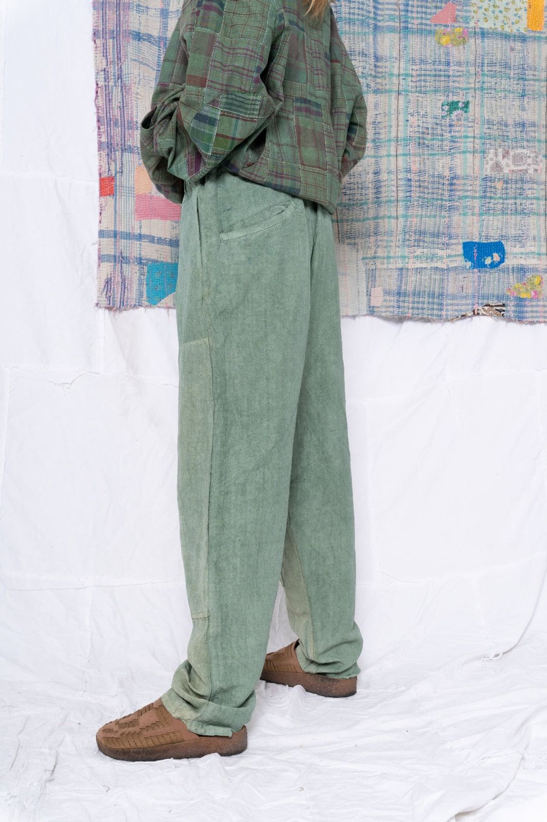 P70 Pleated Easy Pant Wild Silk & Hemp Uneven Dye Sea Green #5