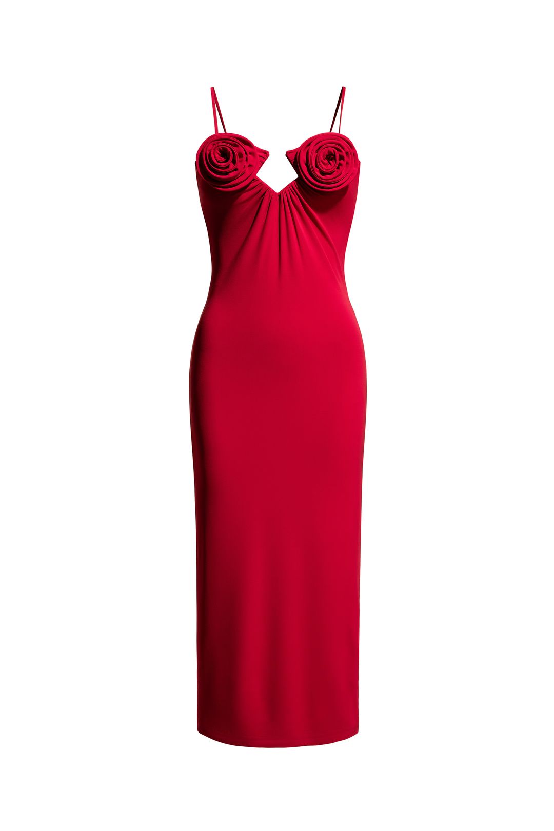H&M X Magda Butrym Strappy Red Rose Appliquéd Calf Length Dress