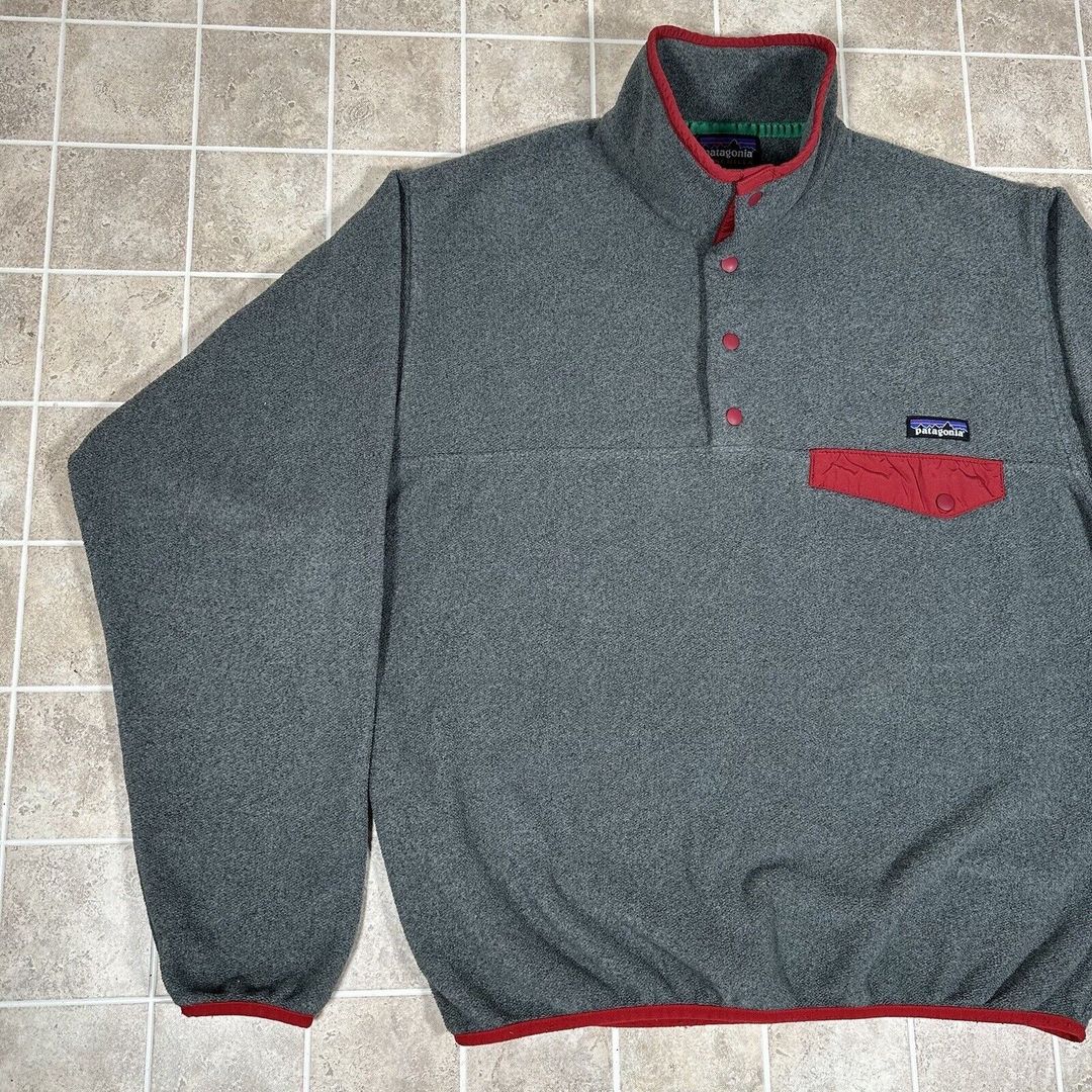 Grey Patagonia Synchilla Fleece Snap Pullover with Red Details (Small) #6