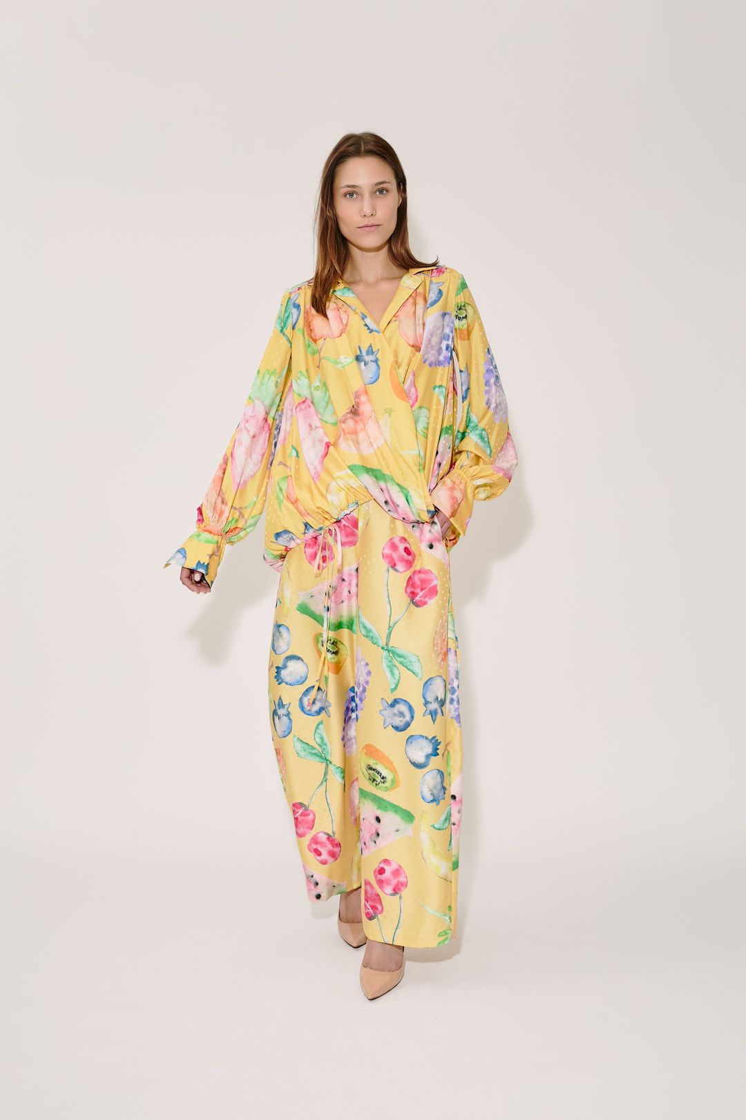 Drawstring Top in Fruit Silk Jacquard #3