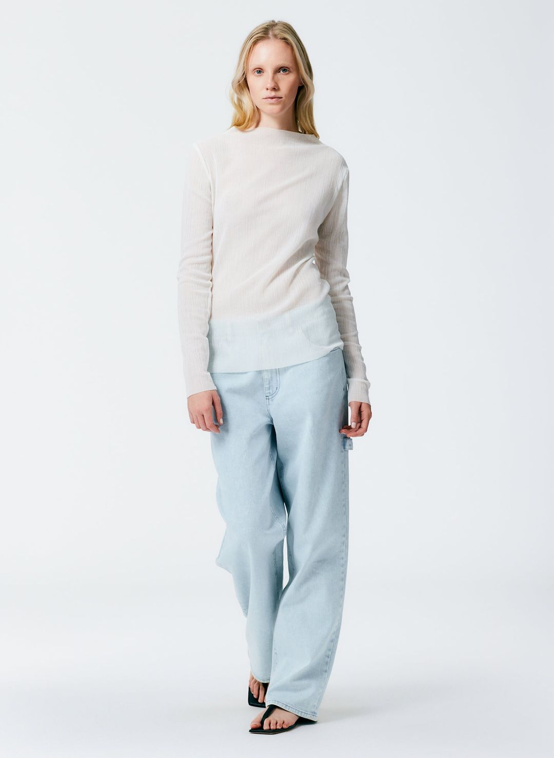 Crepe Gauze Funnel Neck Long Sleeve Top #3