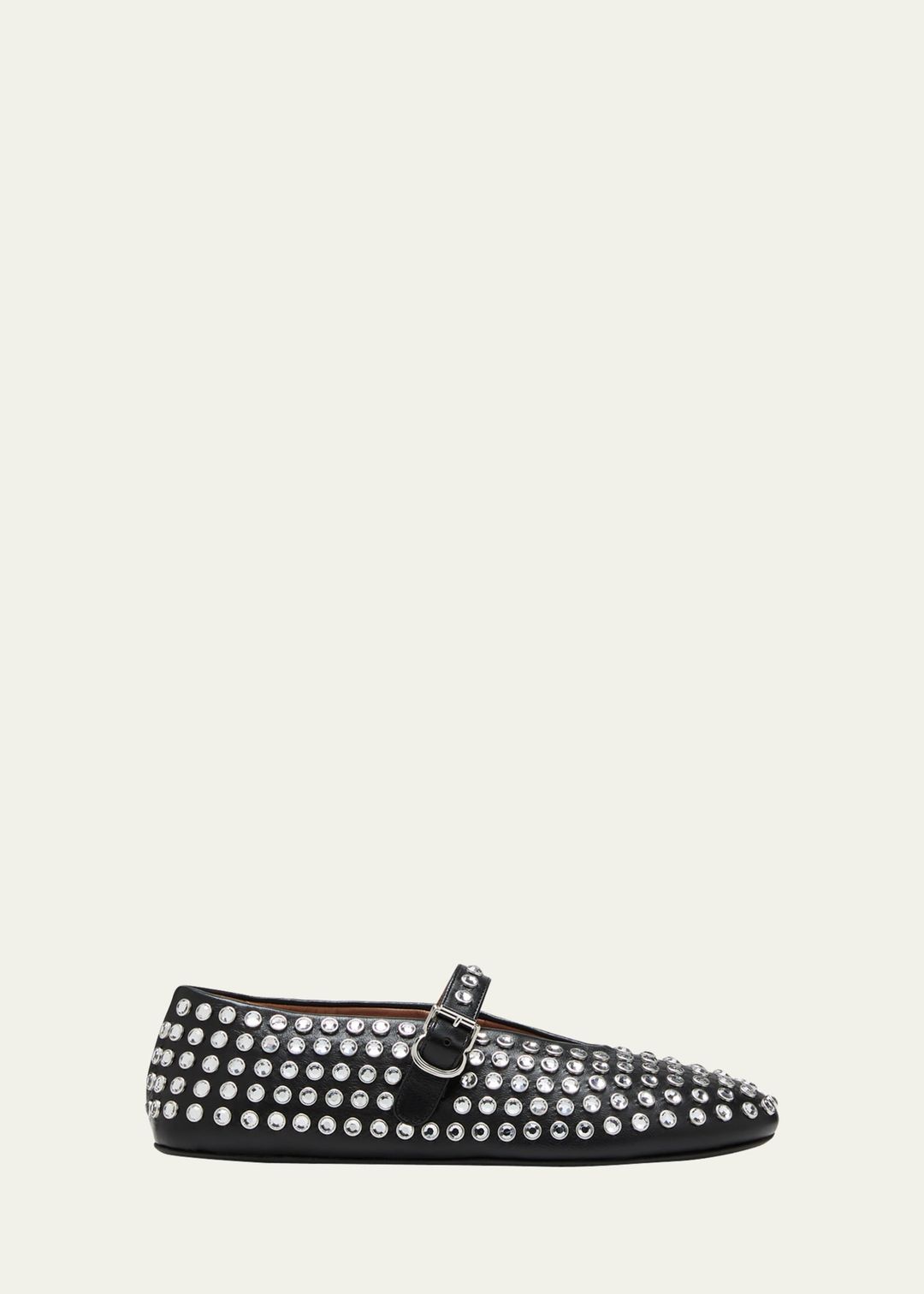 ALAIA Leather Mary Jane Flats With Allover Studs