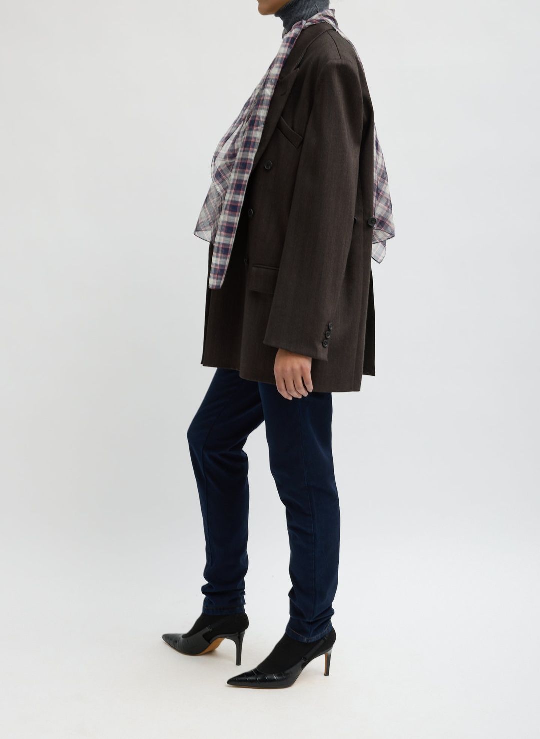 Silk Cotton Plaid Cape Tie Top #3