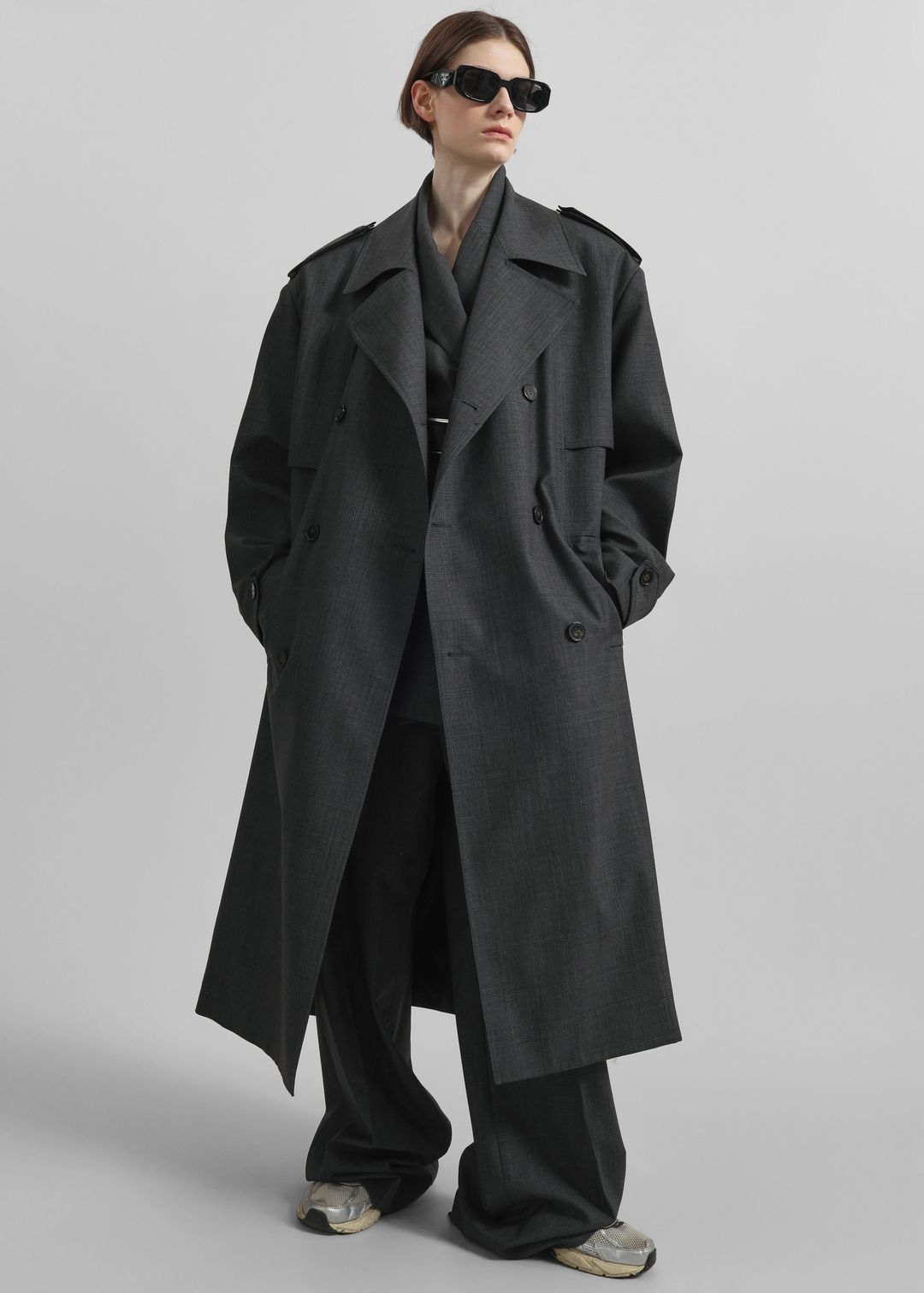 Bleecker Plaid Trench Coat - Dark Grey #5