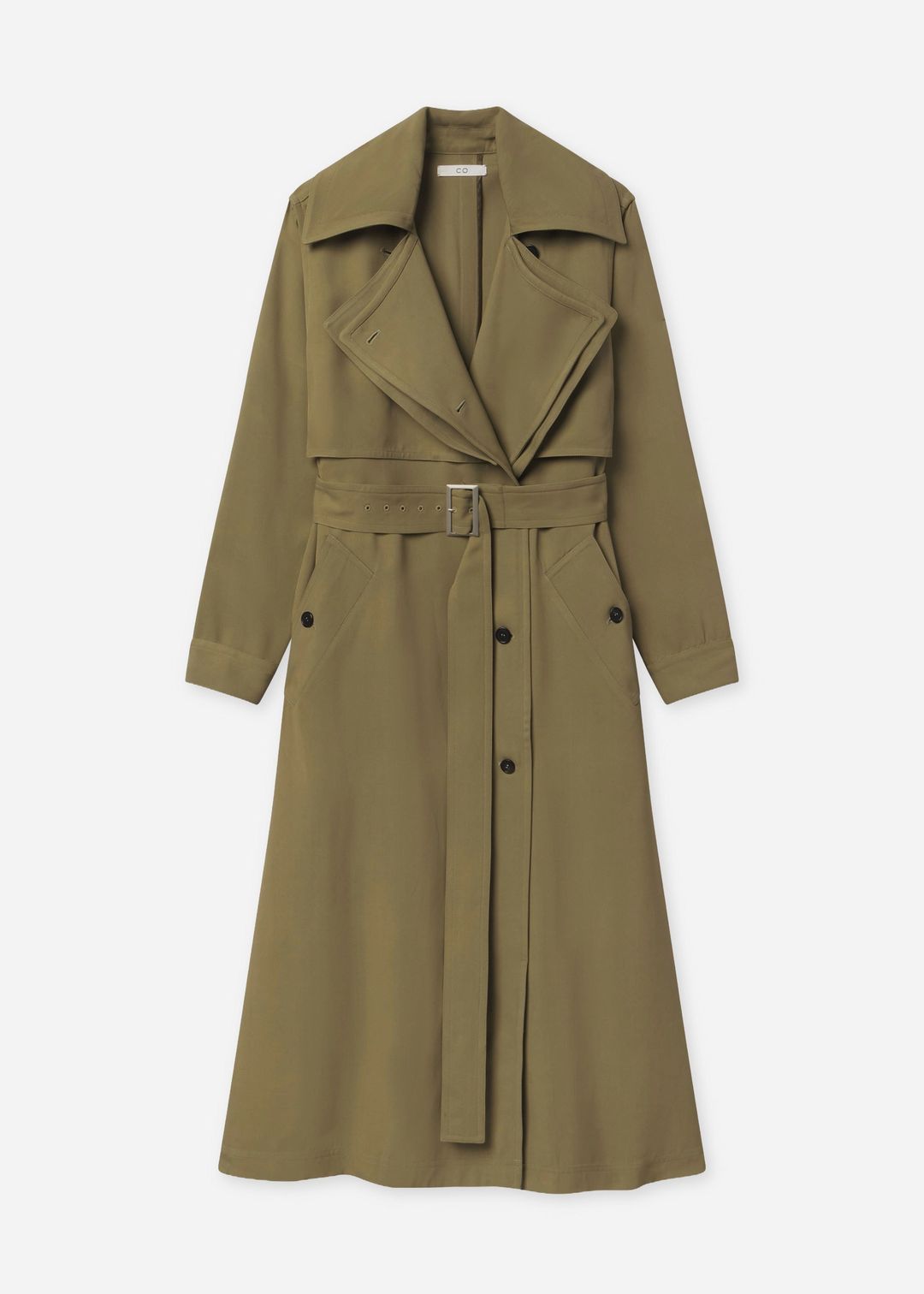 Double Layer Belted Trench in Viscose Twill - Aloe #5