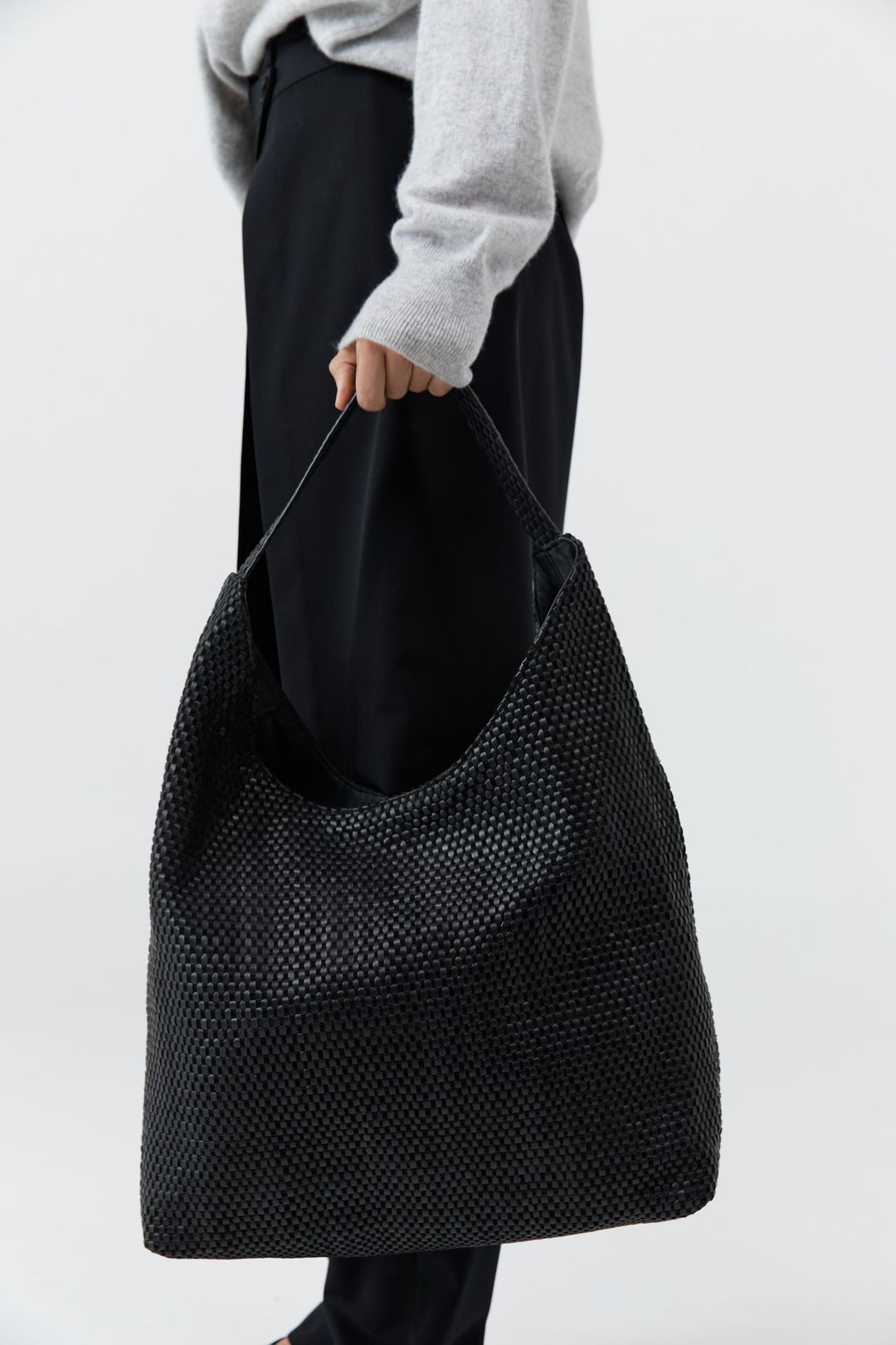 Lattice Weave Large Tote - Black