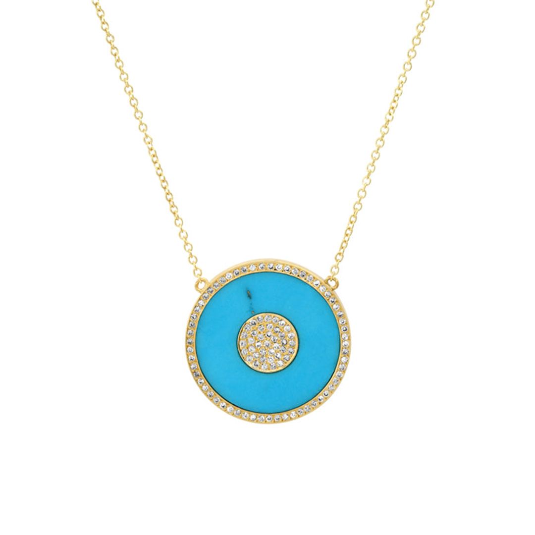 Turquoise and Diamond Inlay Evil Eye Necklace